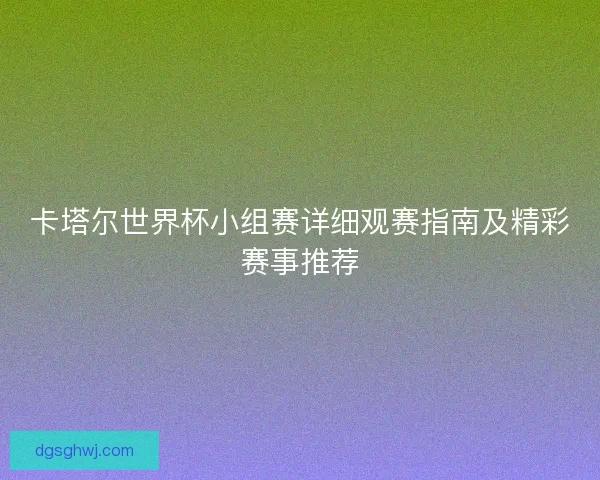 卡塔尔世界杯小组赛详细观赛指南及精彩赛事推荐