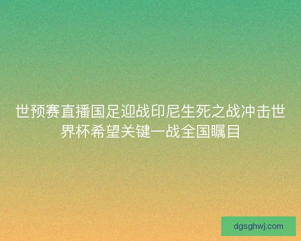 世预赛直播国足迎战印尼生死之战冲击世界杯希望关键一战全国瞩目